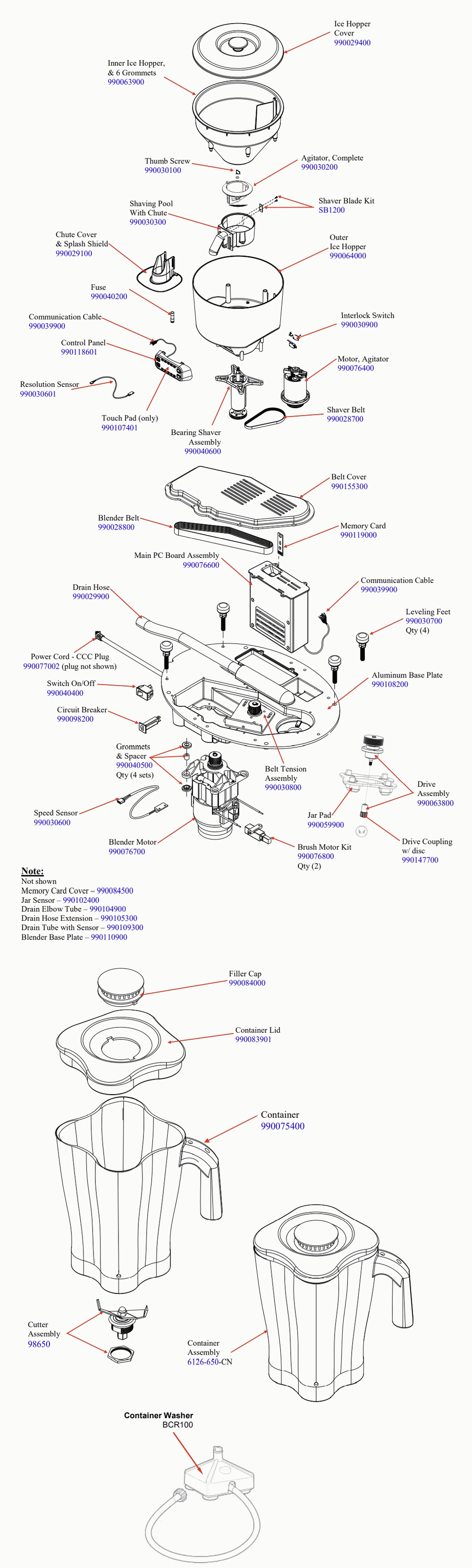Diagram Diagram and Parts List for HBS1200-CCC-N  Hamilton Beach Blender